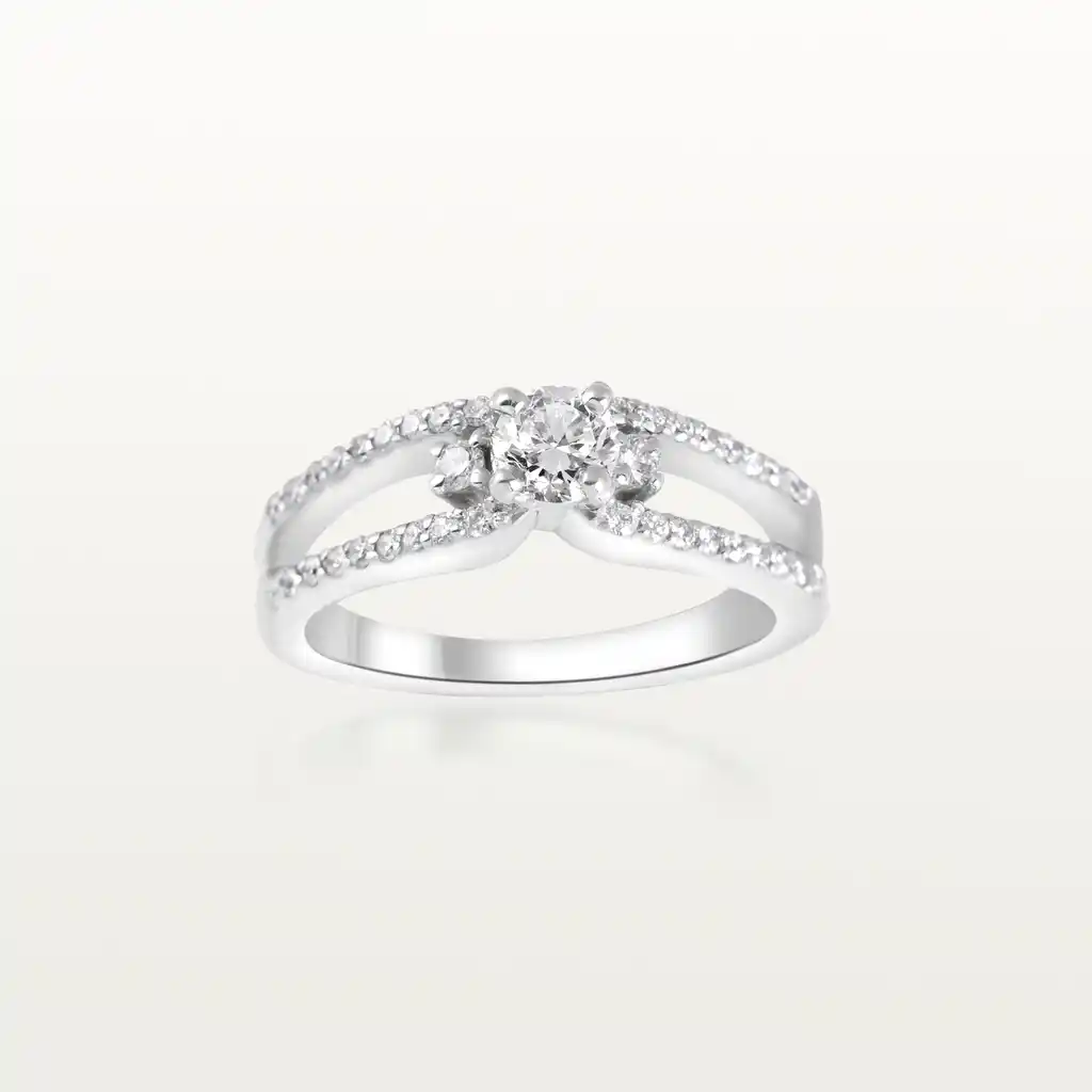 SOLITAIRE ODE À L’AMOUR, DIAMANT TAILLE BRILLANT,  DOUBLE ANNEAU PAVÉ