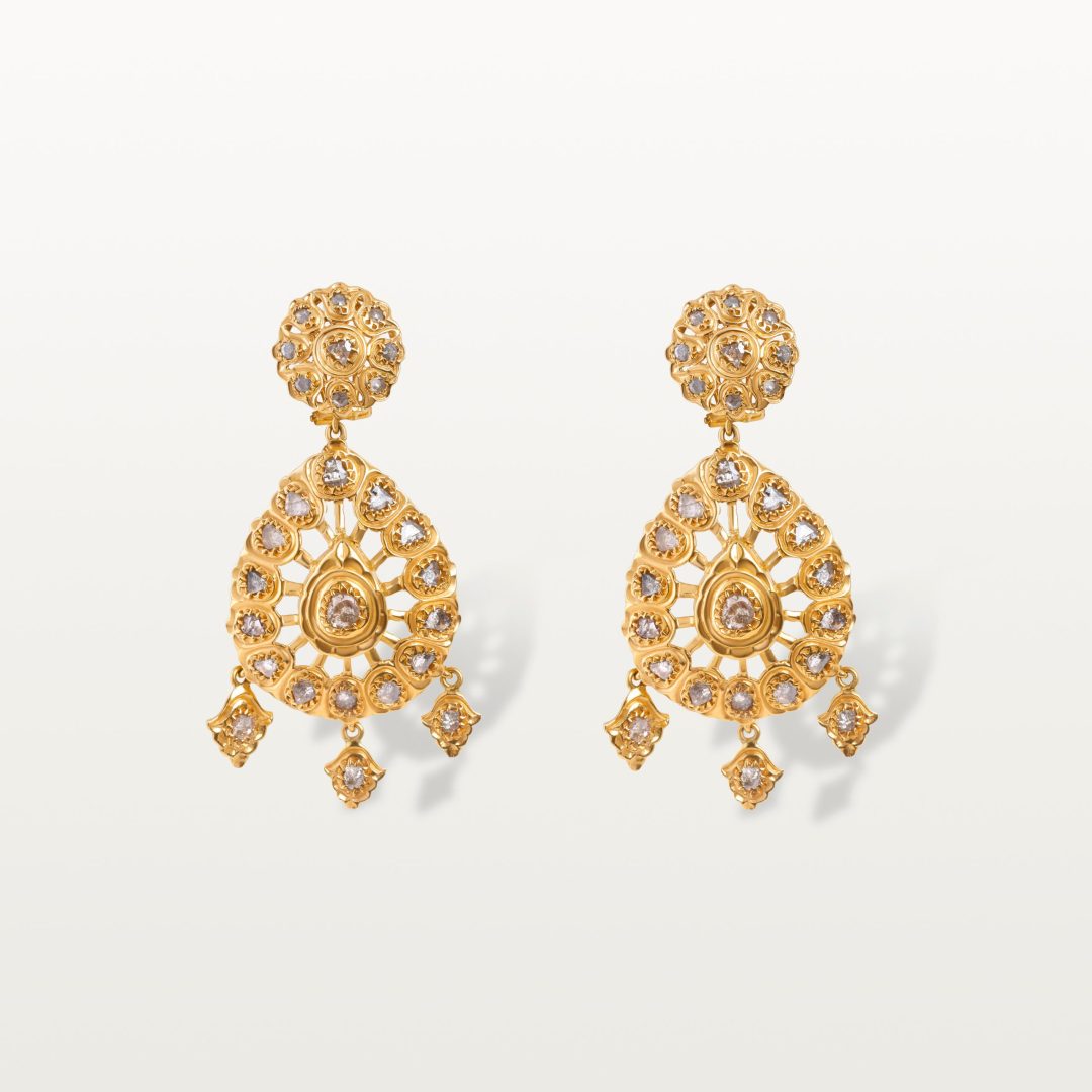 BOUCLES D’OREILLES "FRAFR" HOMMAGE AU PASSÉ, GOUTTE AJOURÉE & PAMPILLES ARTICULÉES