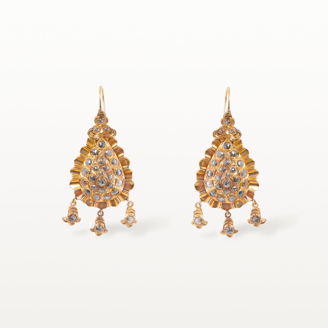 BOUCLES D’OREILLES « FRAFR » HOMMAGE AU PASSÉ, MOTIF GOUTTE ET PAMPILLES