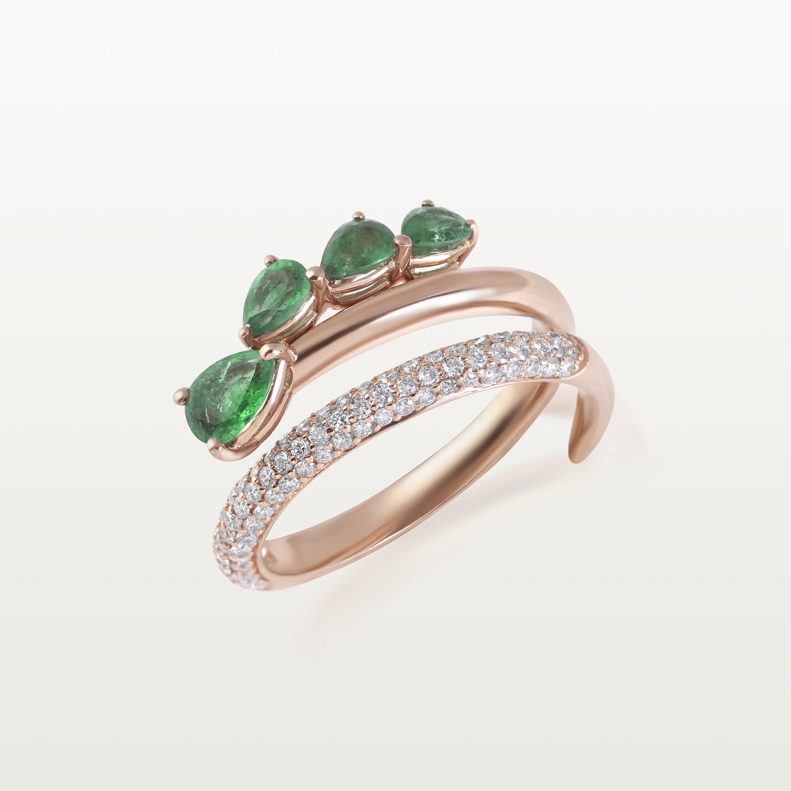 BAGUE A&MORE, ANNEAU OUVERT, DIAMANTS ET ÉMERAUDES