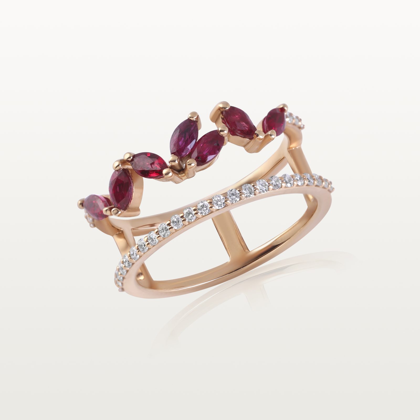 bague-double-lignes-diamants-rubis-marquises-or-rose-a-&-more