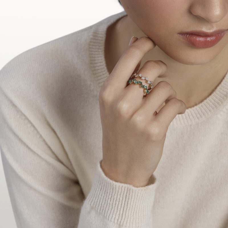 bague-lignes-destructuré-diamants-blanc-emeraudes-or-rose-a-&-more