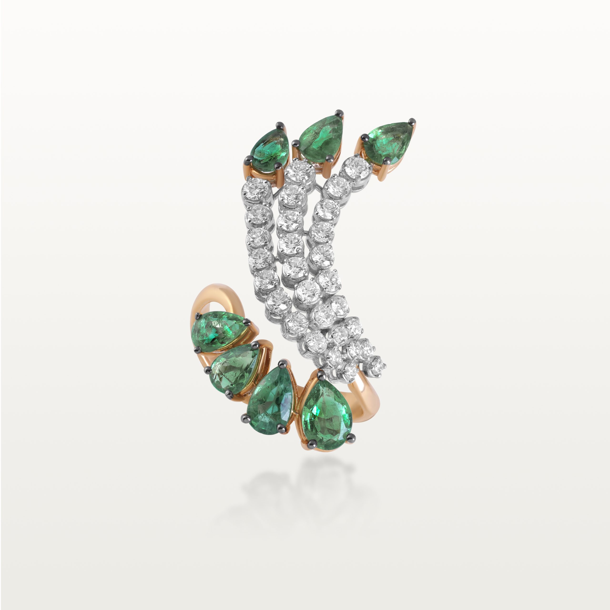 BAGUE LES IMPERIALES, DOUBLE LIGNE, ÉMERAUDES ET DIAMANTS