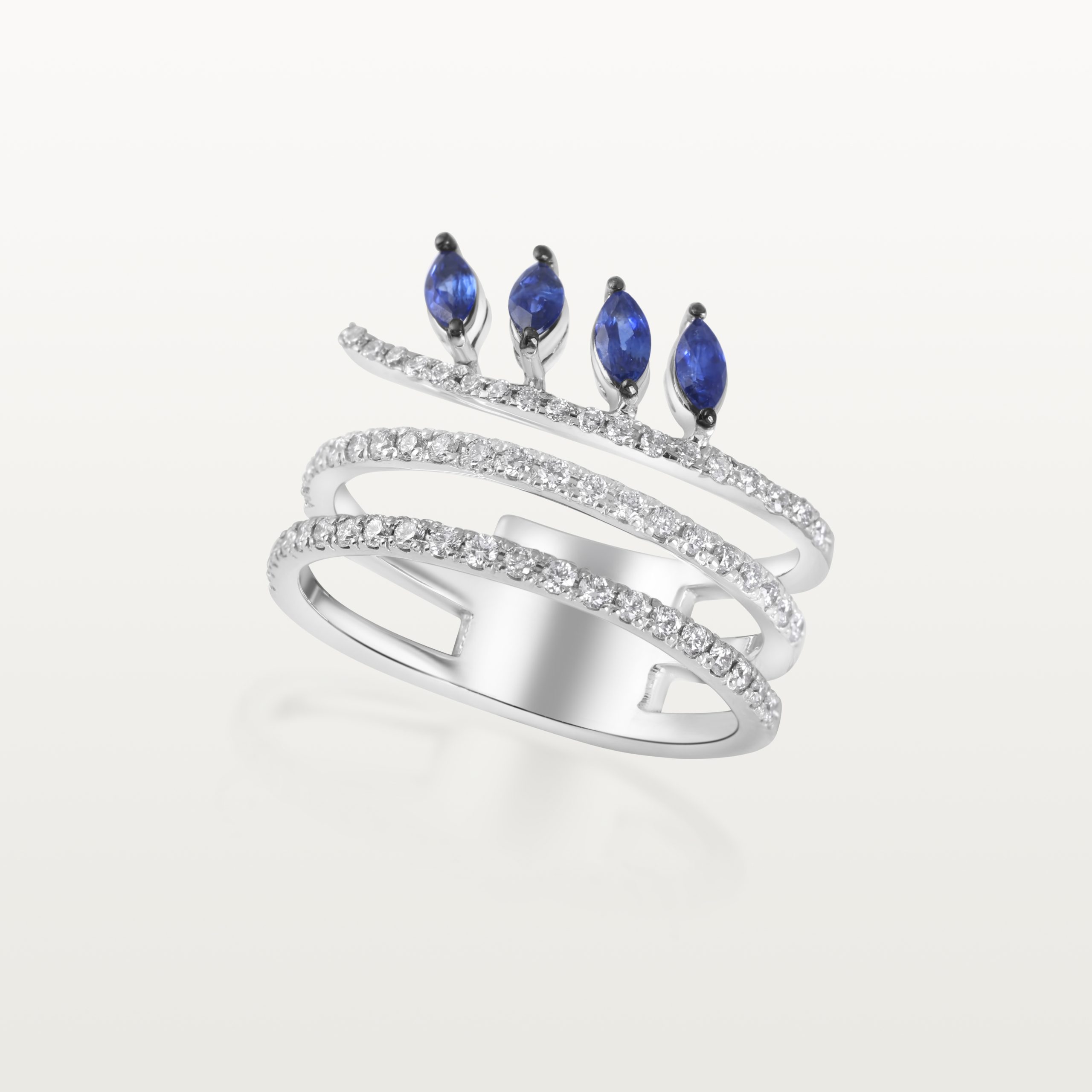 BAGUE A&MORE, TRIPLE LIGNE, DIAMANTS ET SAPHIRS