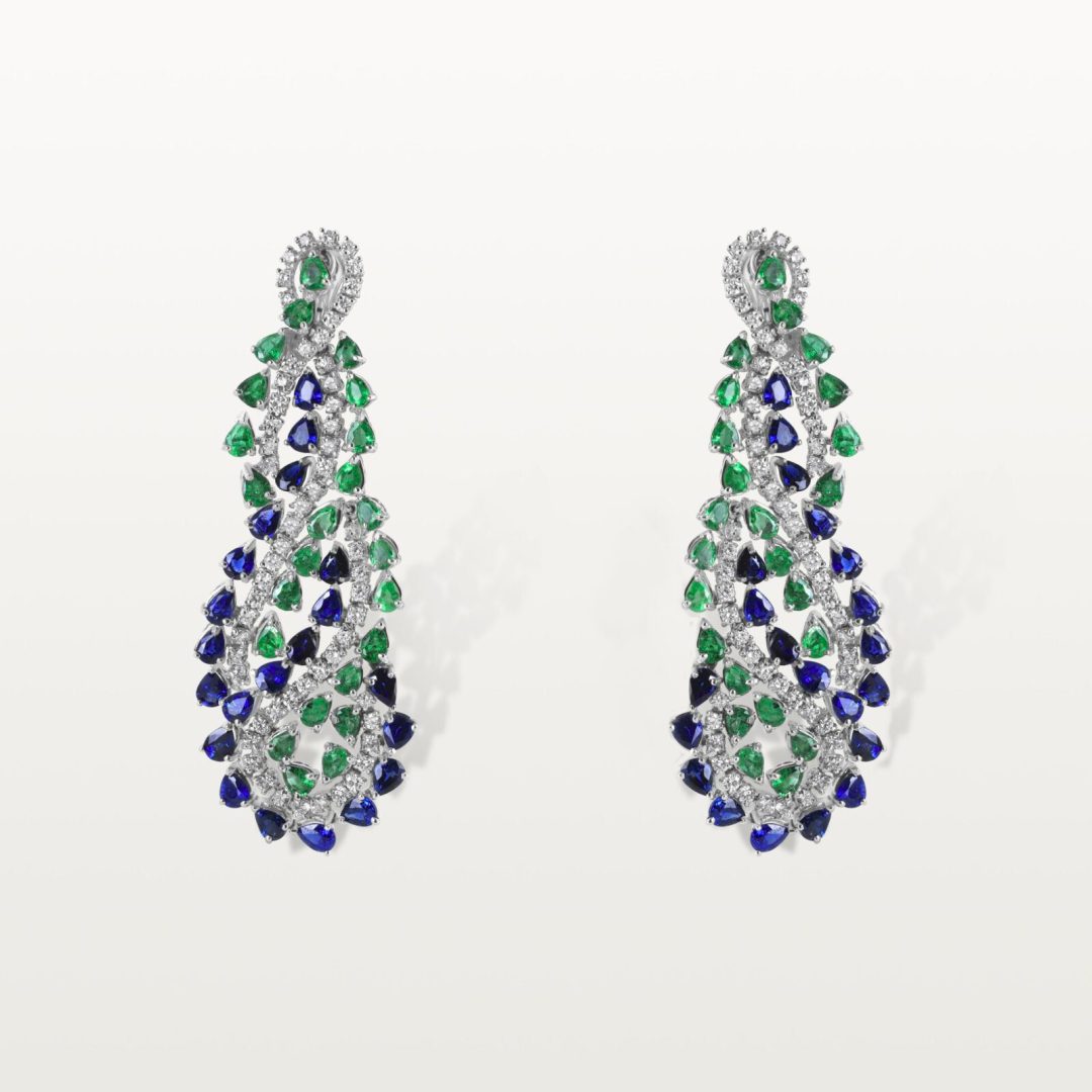 BOUCLES D’OREILLES LE LAC DES CYGNES, HELIX D'ÉMERAUDE ET DE SAPHIR