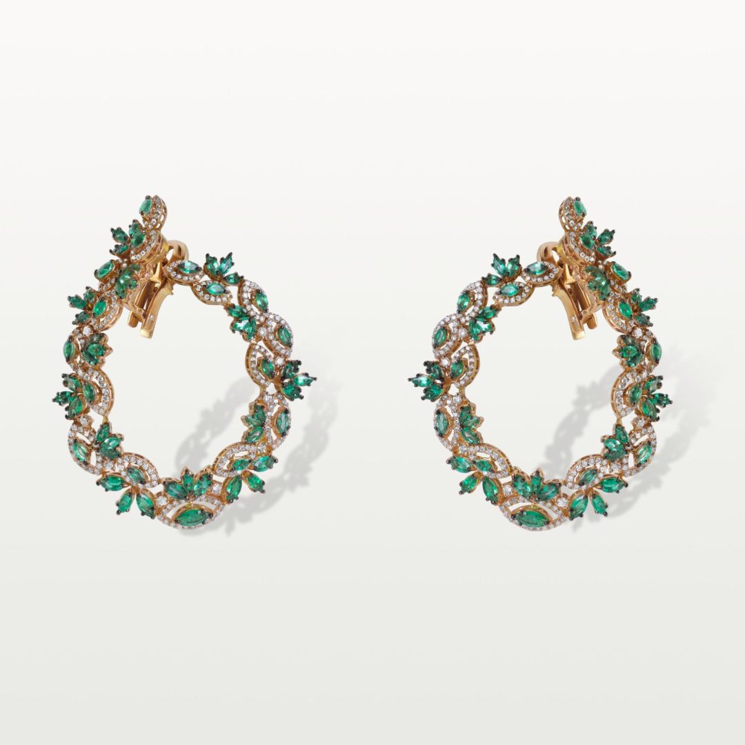 BOUCLES D'OREILLES LES FLEURS DU BIEN, ÉMERAUDES ET DIAMANTS