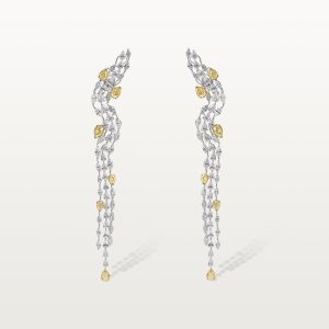 BOUCLES D’OREILLES LES IMPÉRIALES, LIGNES ONDULÉES EN DIAMANTS BLANCS ET JAUNES