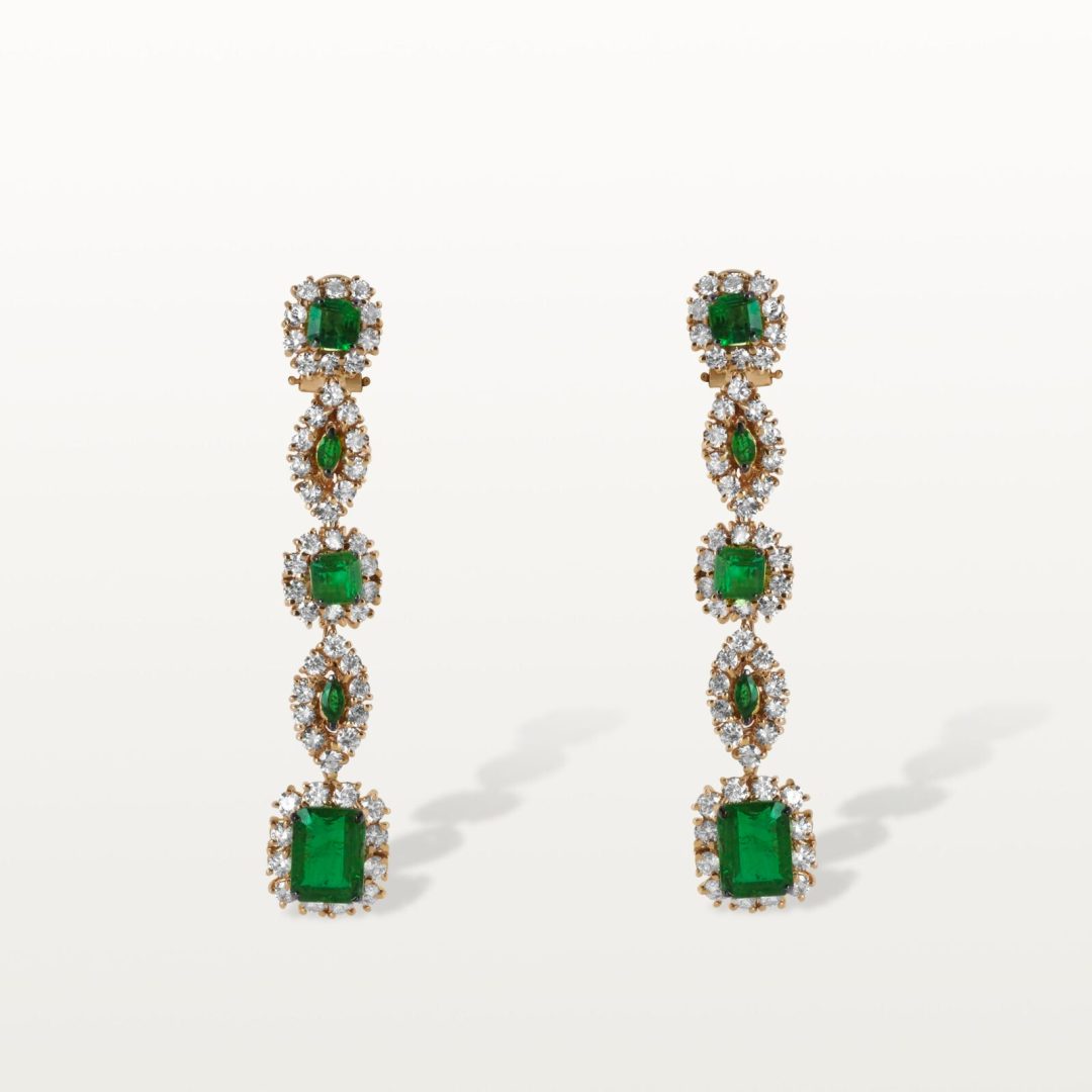 BOUCLES D’OREILLES LES IMPÉRIALES, CHUTE MULTIFORME D'ÉMERAUDES