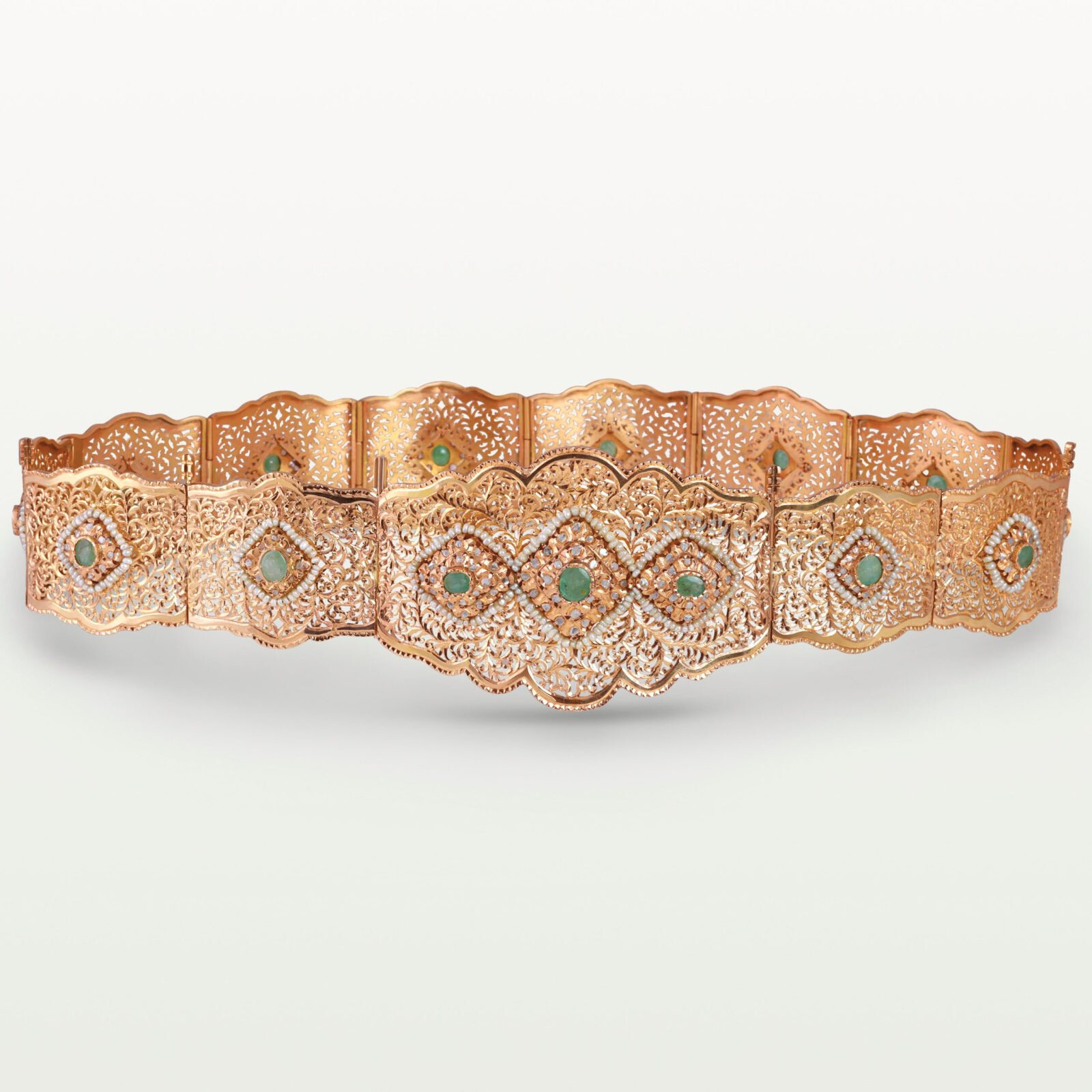 CEINTURE MDAMA "ACH O FNAR" HOMMAGE AU PASSÉ, ENCADRÉS DE PERLES SUR MOTIFS FILIGRANÉS