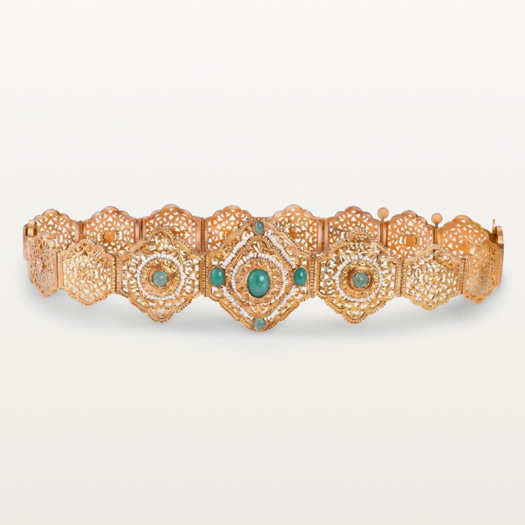 CEINTURE MDAMA "LAACHACH" HOMMAGE AU PASSÉ, PERLAGE SUR MOTIFS FILIGRANÉS