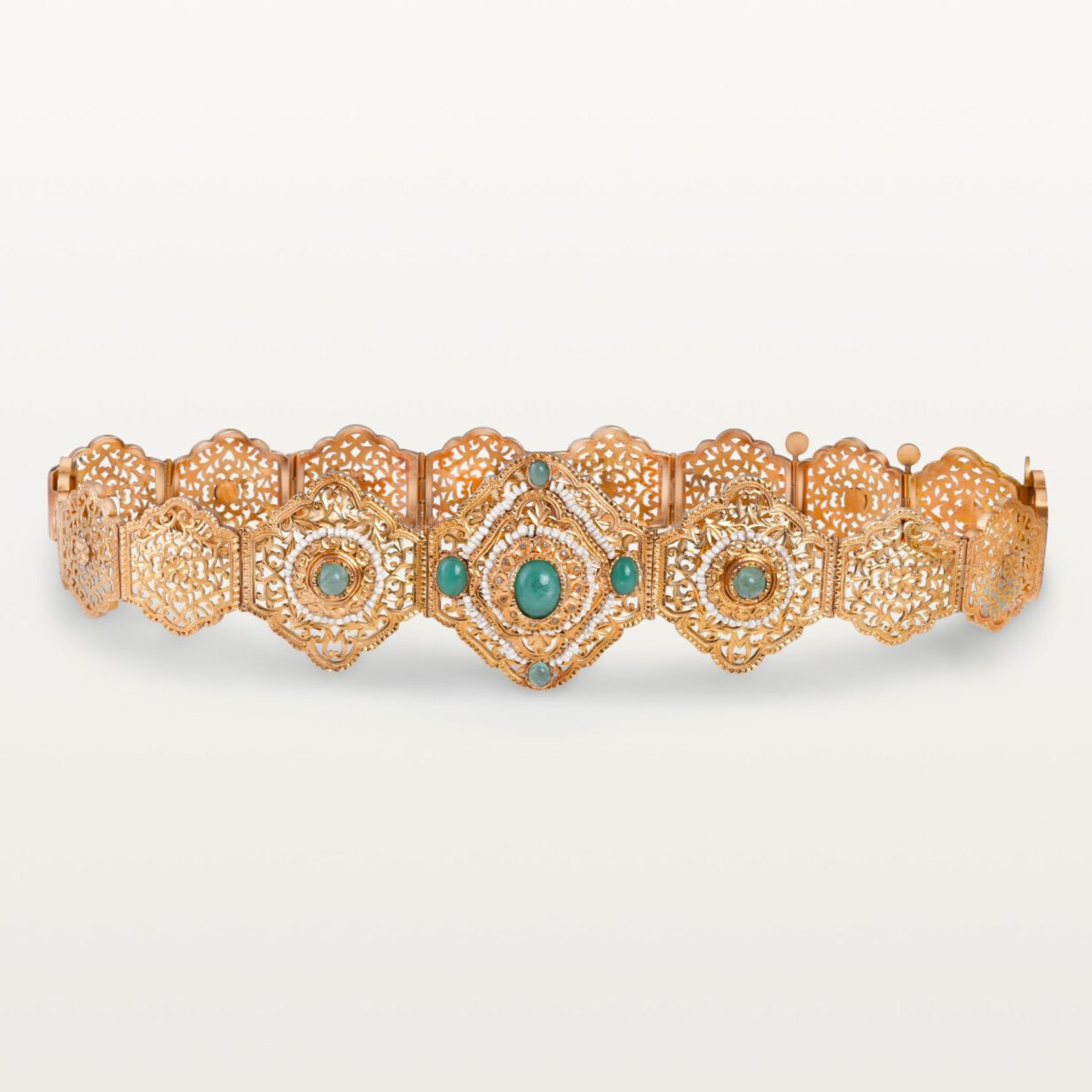 CEINTURE MDAMA "LAACHACH" HOMMAGE AU PASSÉ, PERLAGE SUR MOTIFS FILIGRANÉS