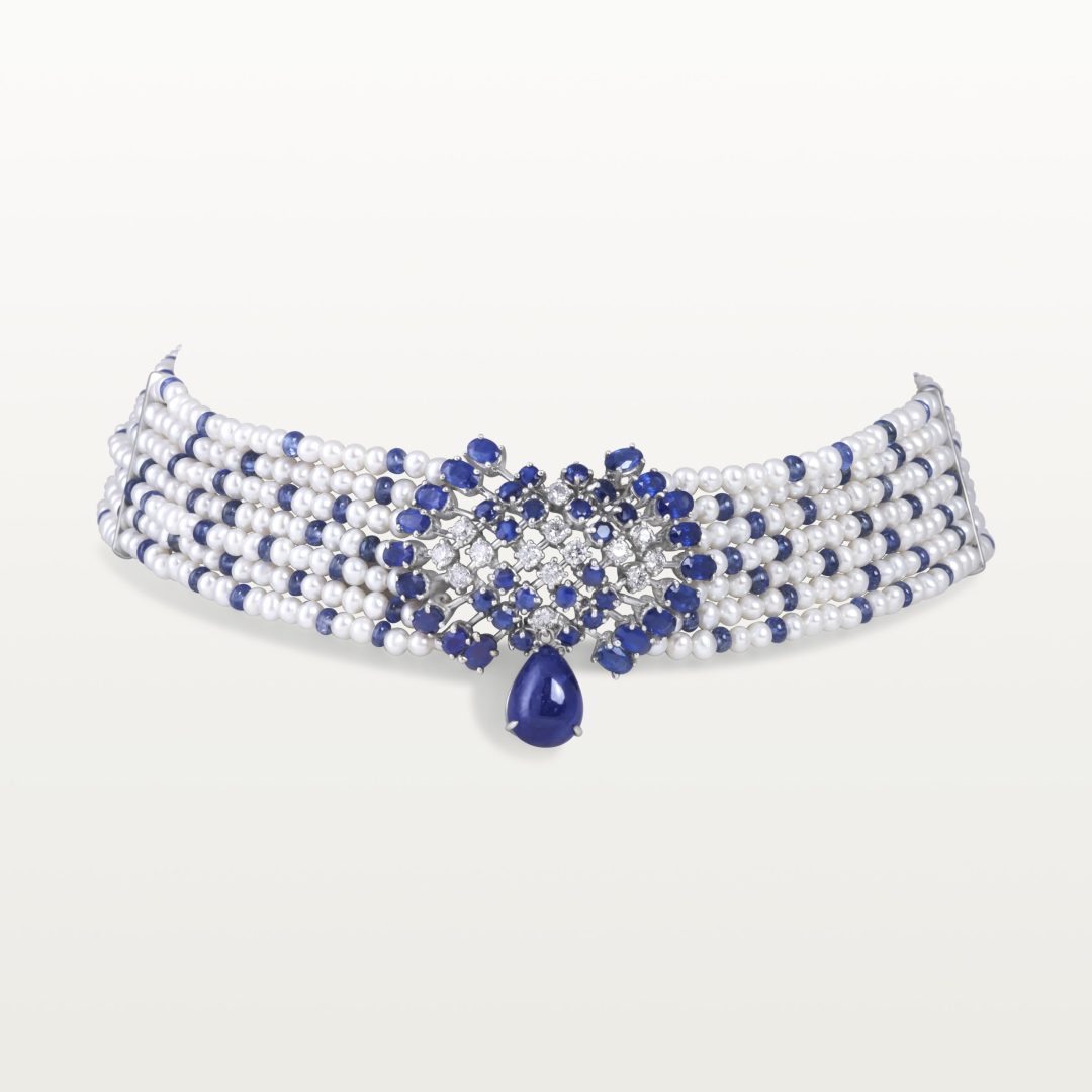 CHOKER LE LAC DES CYGNES, PERLES ET SAPHIR