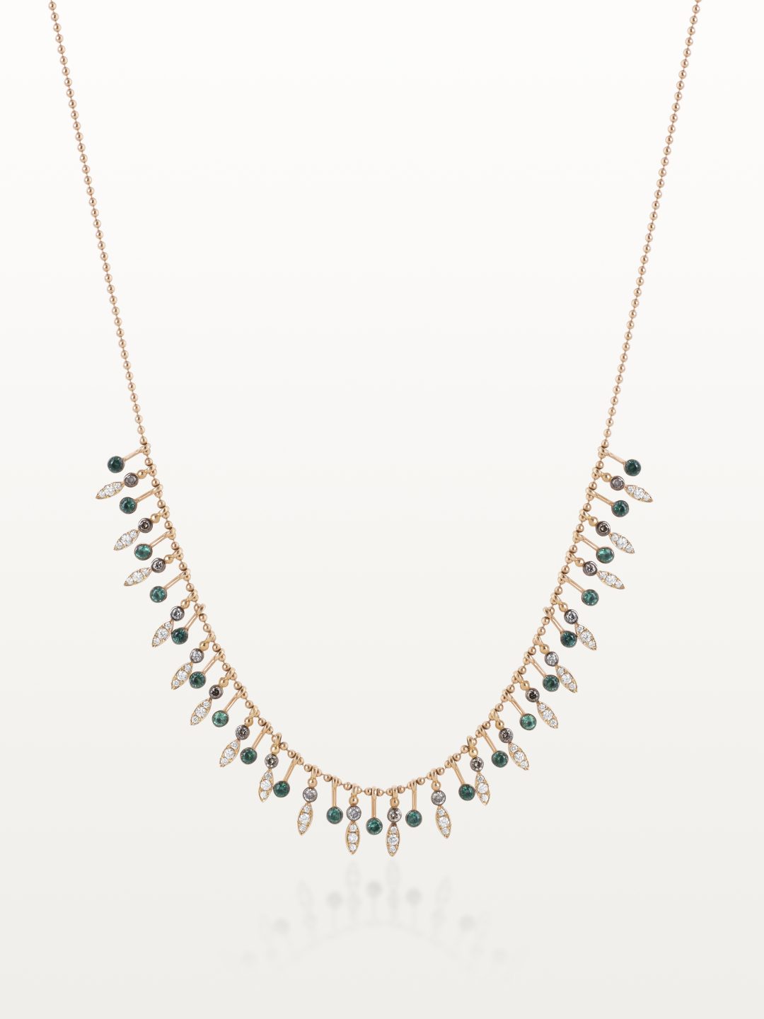 COLLIER A&MORE, CHUTE D’ÉMERAUDES ET DIAMANTS MARRON