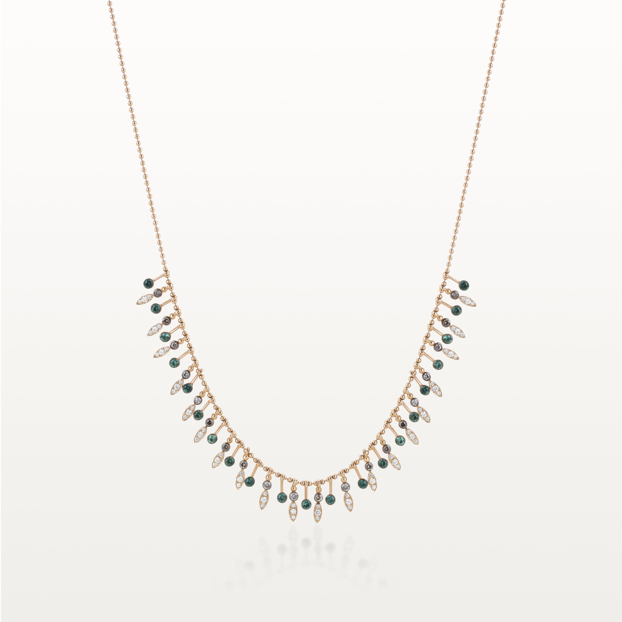 COLLIER A&MORE, CHUTE D’ÉMERAUDES ET DIAMANTS MARRON