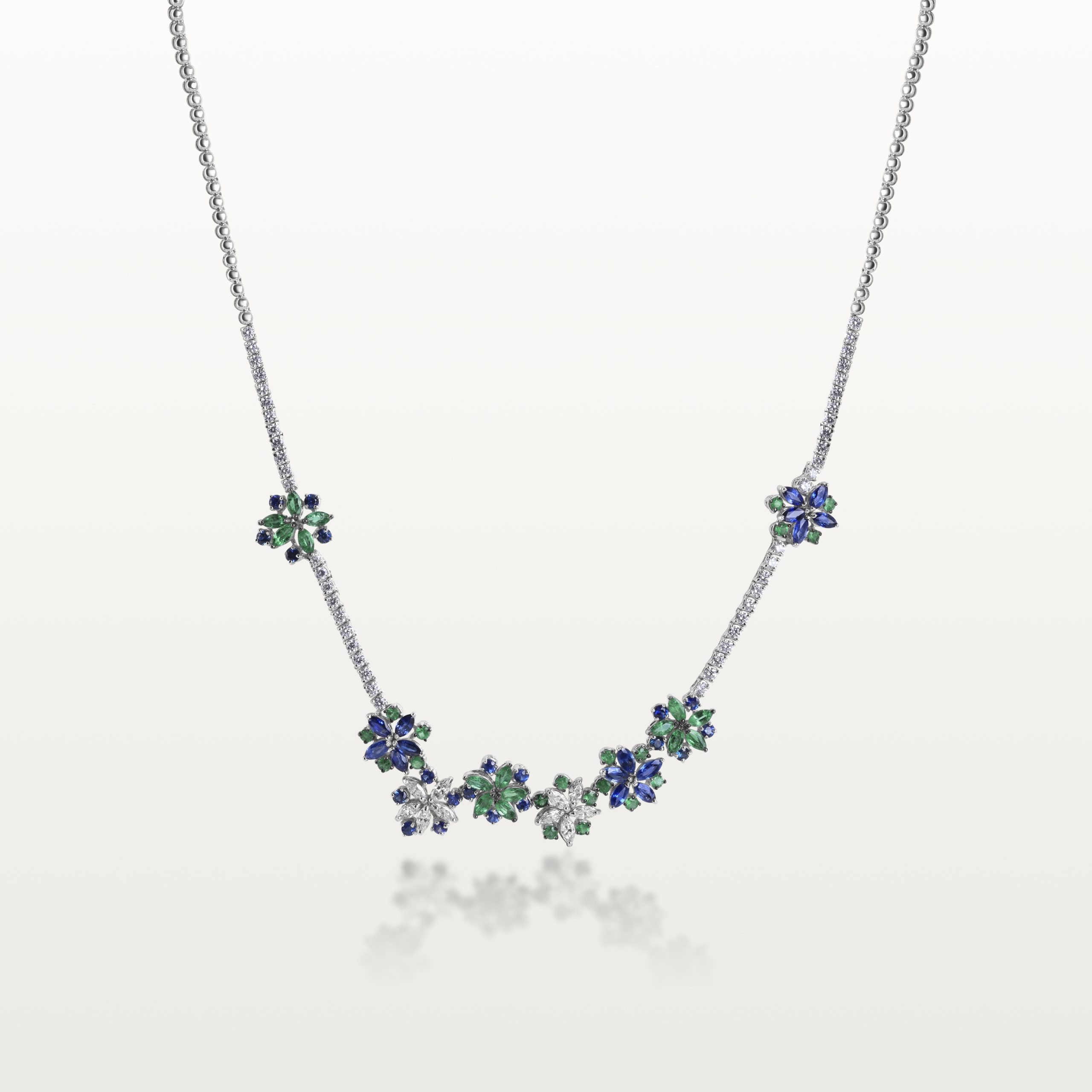 COLLIER LES FLEURS DU BIEN, JARDIN D’ÉMERAUDE ET DE SAPHIR