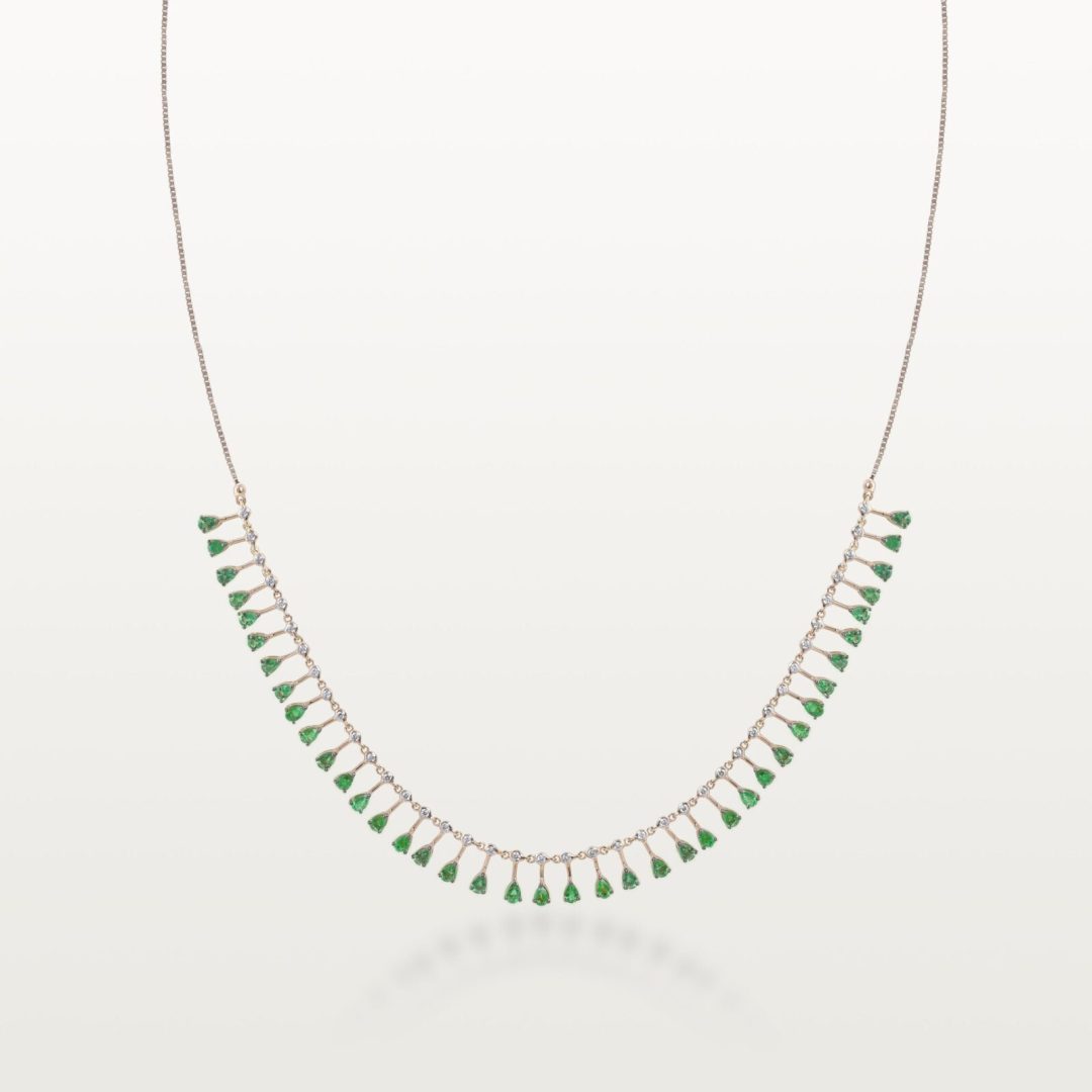 COLLIER A&MORE, FRANGE D’ÉMERAUDES ET DIAMANTS