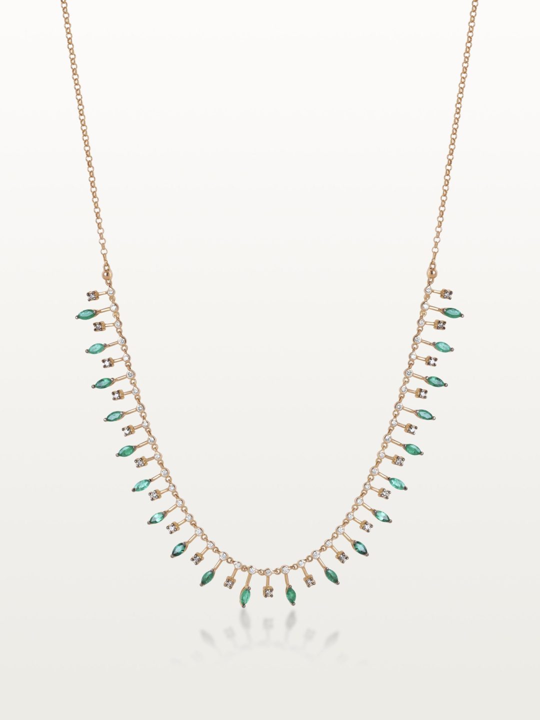 COLLIER A&MORE, CHUTE D’ÉMERAUDES ET DIAMANTS MARRON
