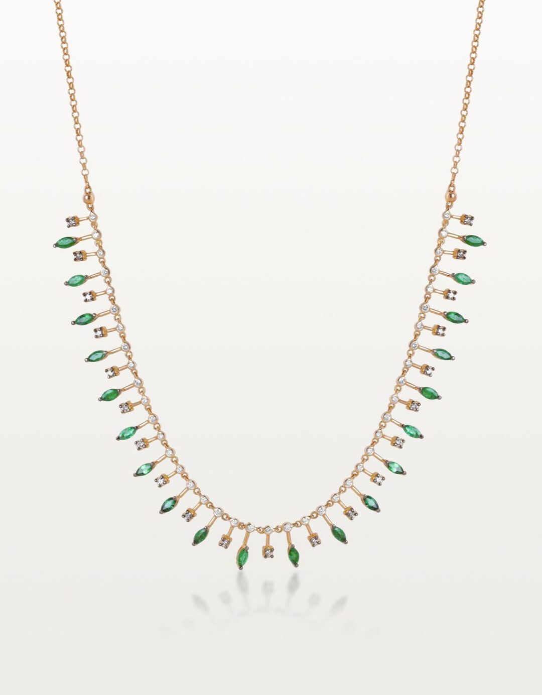 COLLIER A&MORE, CHUTE D’ÉMERAUDES ET DIAMANTS MARRON