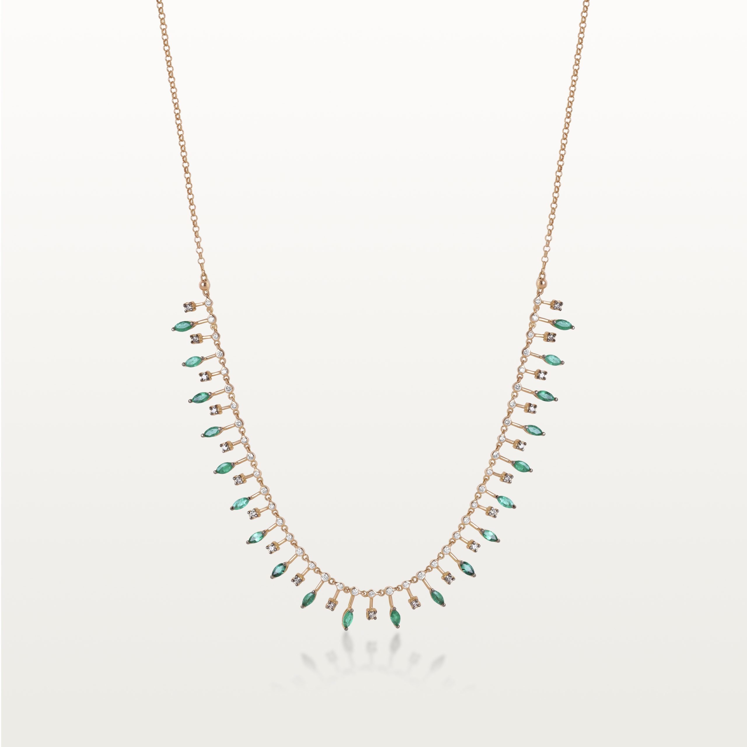COLLIER A&MORE, CHUTE D’ÉMERAUDES ET DIAMANTS MARRON