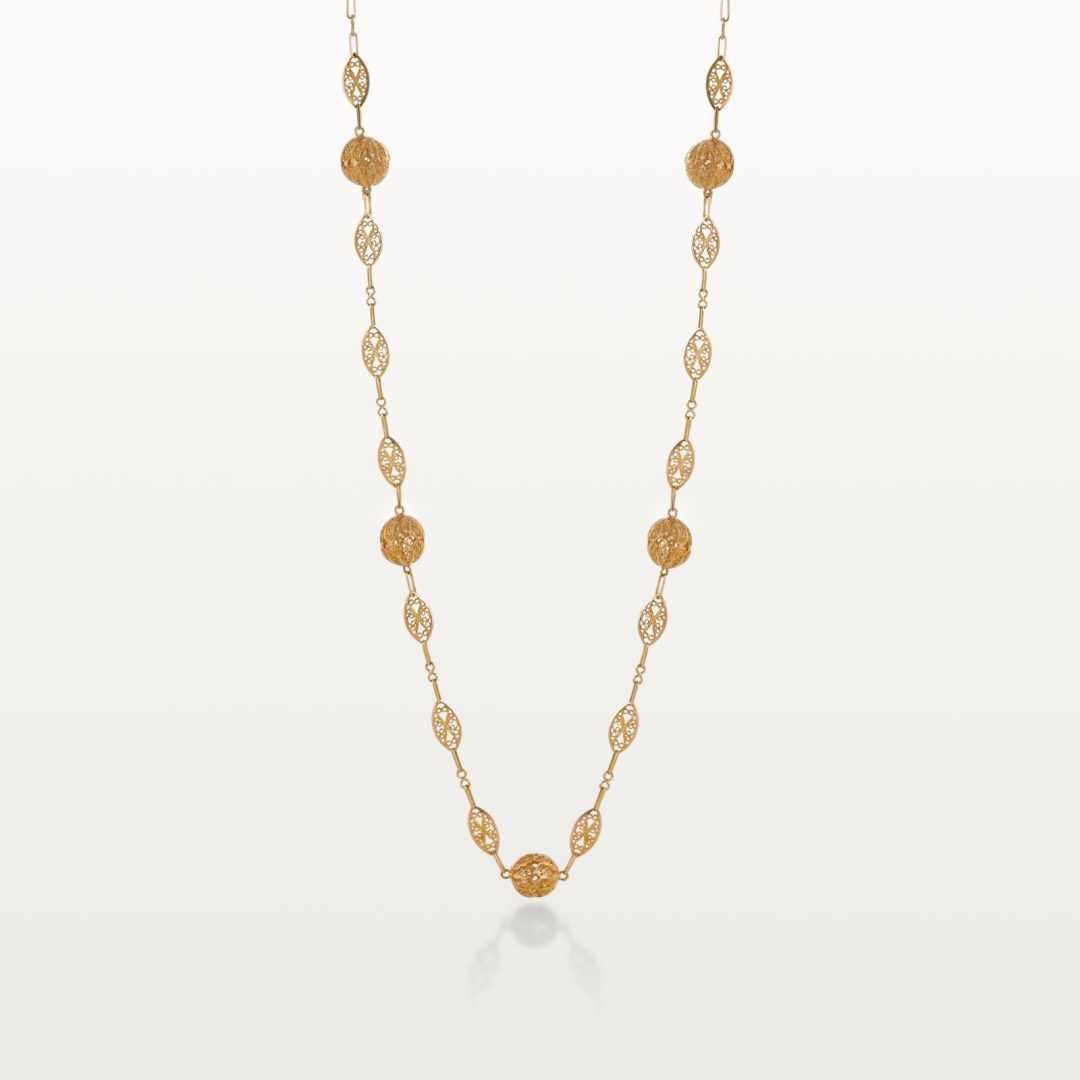 COLLIER "ZARIAA" HOMMAGE AU PASSÉ, ALTERNANCE DE MODULES AJOURÉS OVALES ET RONDS