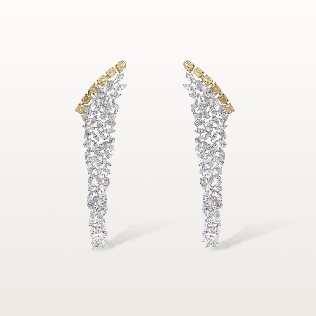 BOUCLES D'OREILLES LES IMPÉRIALES, CASCADE DE DIAMANTS JAUNES ET BLANCS