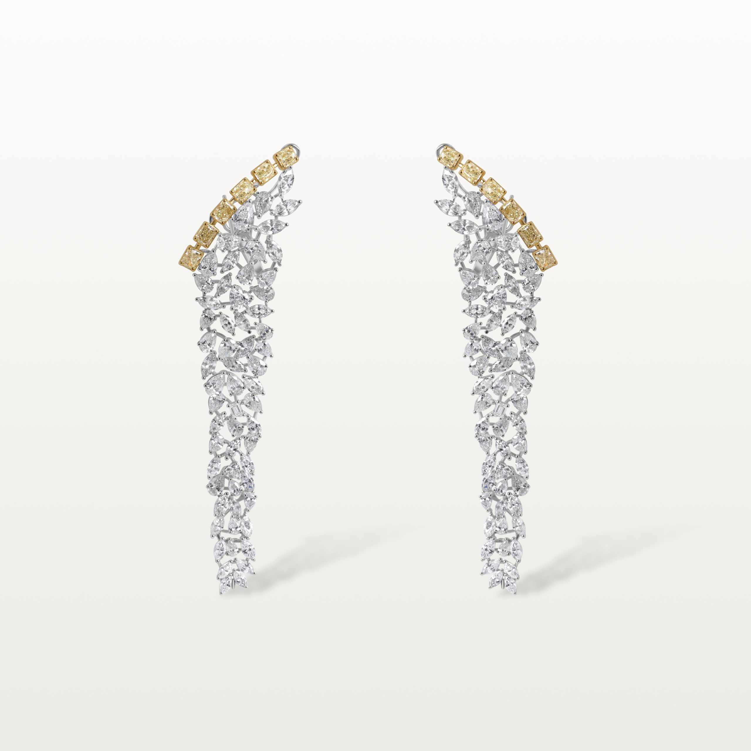 BOUCLES D'OREILLES LES IMPERIALES, CASCADE DE DIAMANTS JAUNE ET BLANC