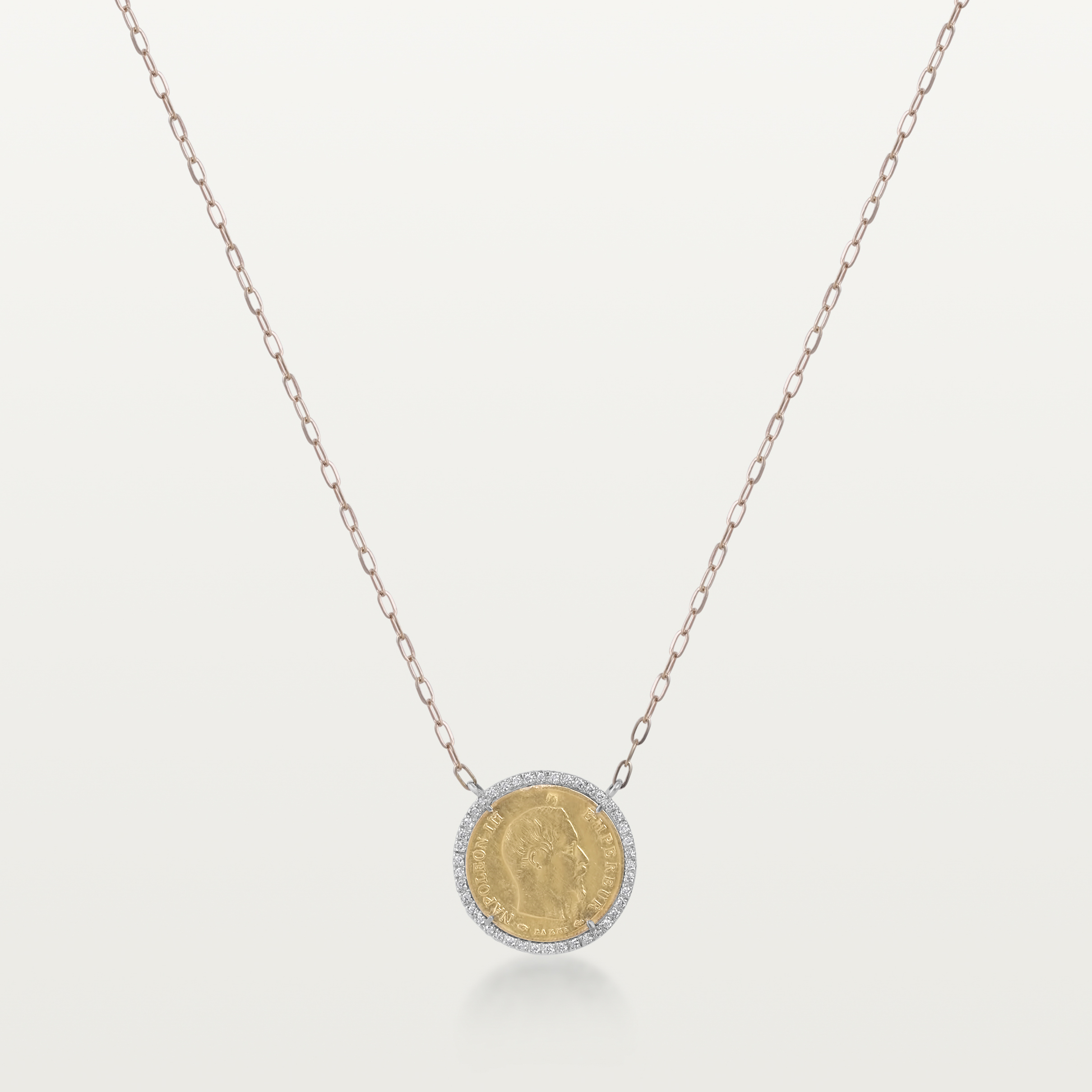 PENDENTIF MON LOUIS, MÉDAILLON "MARIANNE COQ" 10 FRANCS CERCLÉ DE DIAMANTS