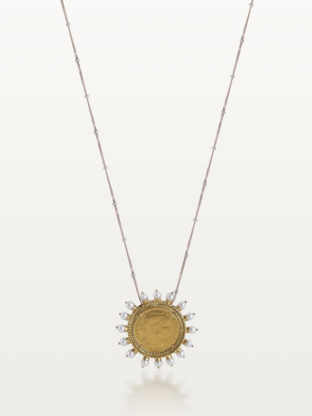 PENDENTIF MON LOUIS, LOUIS D'OR 3.20 OR JAUNE AVEC COURONNE DE PERLES