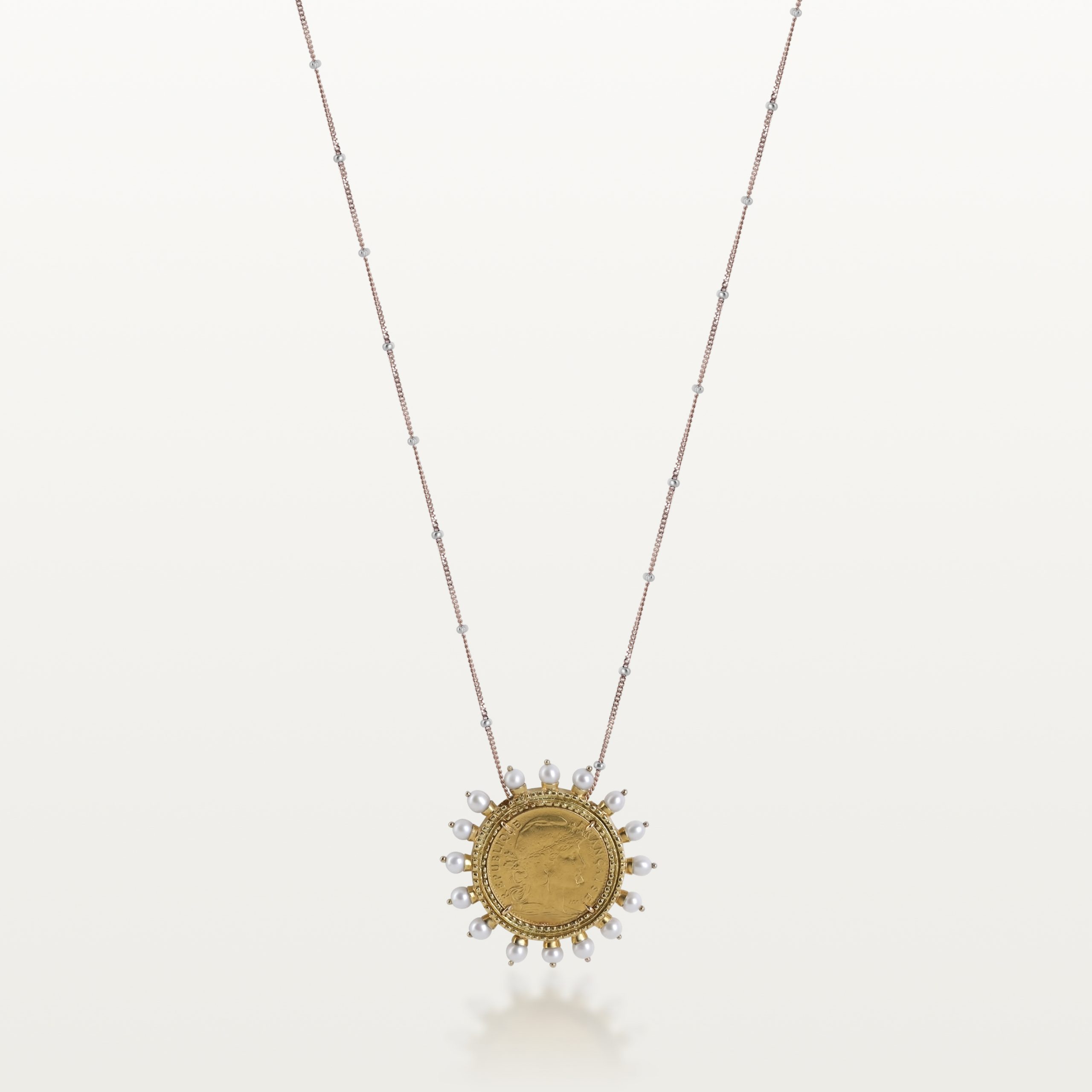 PENDENTIF MON LOUIS, LOUIS D'OR 3.20 OR JAUNE AVEC COURONNE DE PERLES